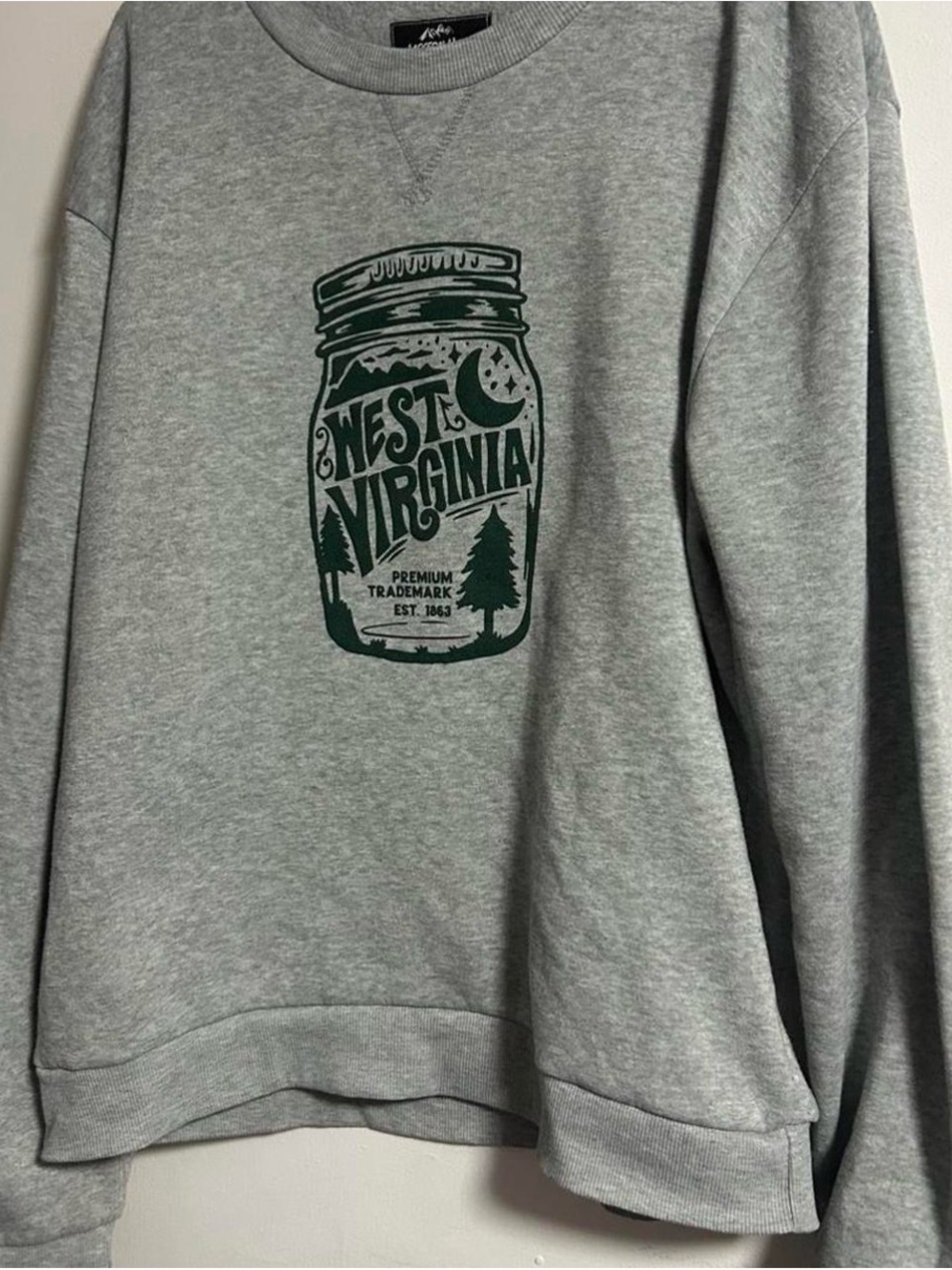 West Virginia Graphic Crewneck Sweatshirt - Gray with Green Print